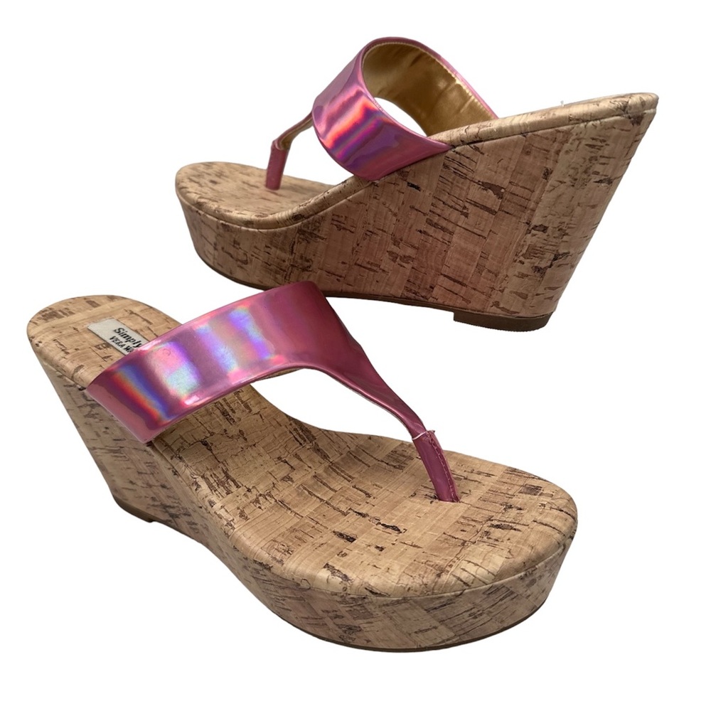 Simply Vera Iridescent Pink Thong Cork Wedge Platform Sandals Size 6